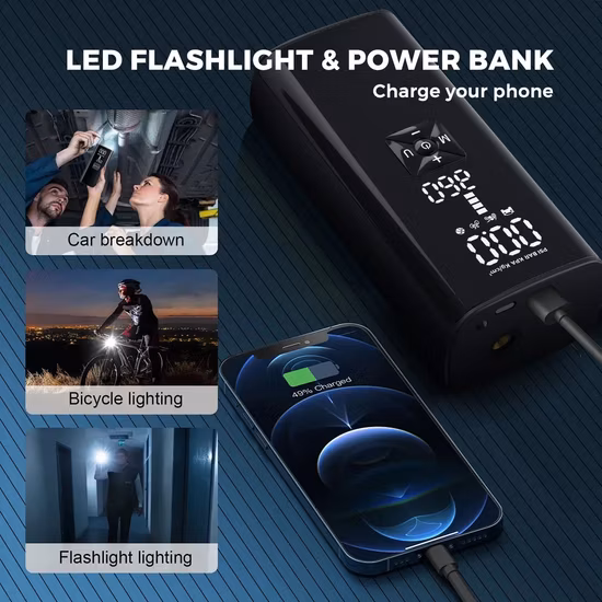 Умный автомобильный воздушный компрессор для шин, портативный насос для накачивания шин с сенсорным экраном