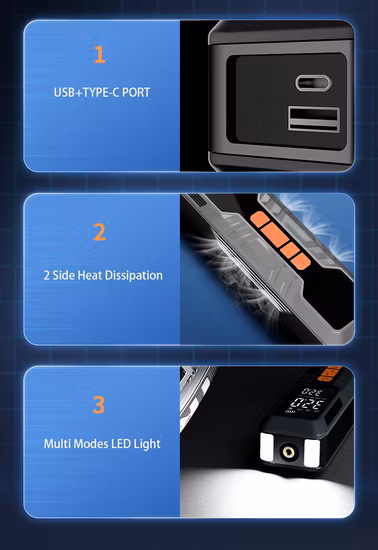 Портативный насос для шин для автомобиля, умный беспроводной насос для накачивания шин, USB перезаряжаемый цифровой электрический воздушный насос 12 В постоянного тока со светодиодной подсветкой Forcar